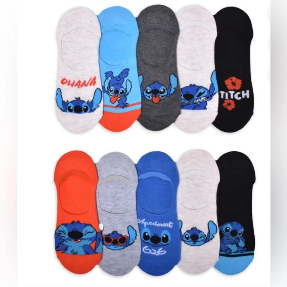 Disney Womens' Lilo and Stitch Graphic Liner Socks, 10-Pack, Shoe Size 4-10
